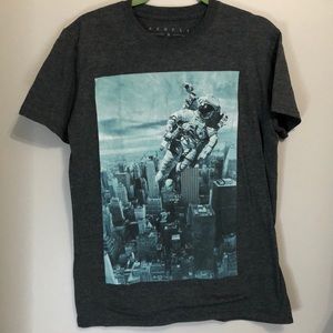 Gray and blue astronaut over NYC T-shirt